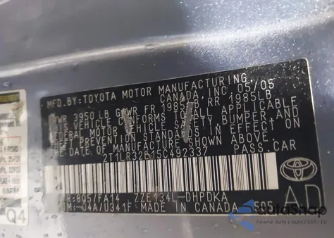 2005 Toyota Matrix z USA, uszkodzony, nr VIN 2T1LR32E15C492337